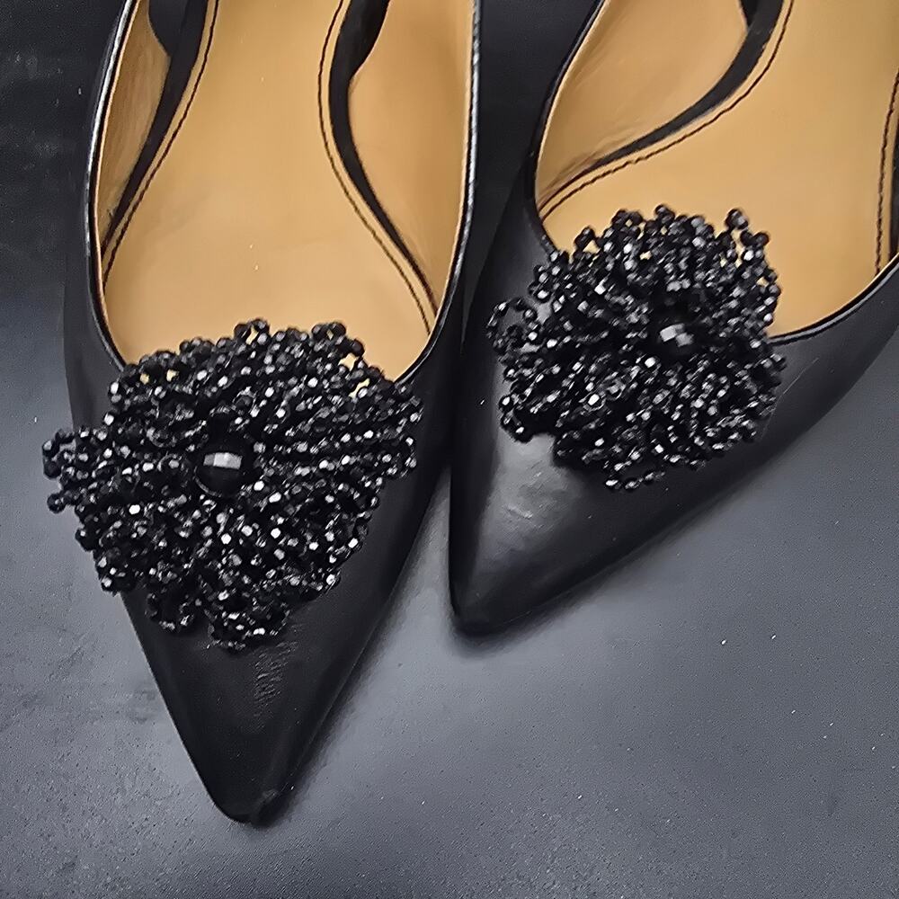 Black Beaded Flower Shoe Clip Vintage Hong Kong